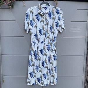 & other stories shirt dress white and blue floral midi length button down size 6